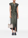Rabanne Olive Draped Long Dress In Green