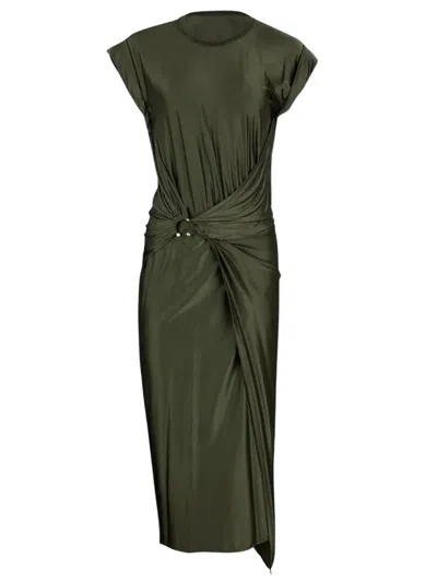 Rabanne Draped Satin Midi Dress In Green