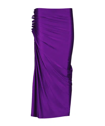 Rabanne Draped Satin Midi Skirt In Purple