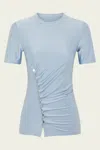 Rabanne Draped Short-sleeve Button Top In Faded Blue