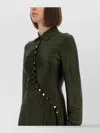 Rabanne Ruched Button Long-sleeve Mini Shirtdress In Green