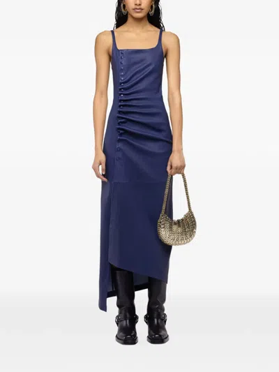 Rabanne Draped Snap-button Maxi Dress In Blue