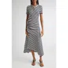Rabanne Gathered Embellished Striped Wool-blend Midi Dress In Multi