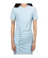 Rabanne Draped Short-sleeve Button Top In Faded Blue In Blue