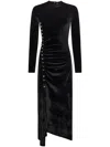 Rabanne Embellished Ruched Velvet Midi Dress In Black