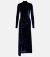 Rabanne Womens Velvet High-neck Stretch-woven Midi Dress Navy Poseidon In Blue