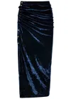 Rabanne Asymmetric Buttoned Velvet Midi Skirt In Blue