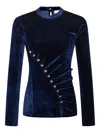 Rabanne Draped Velvet Top In Blue