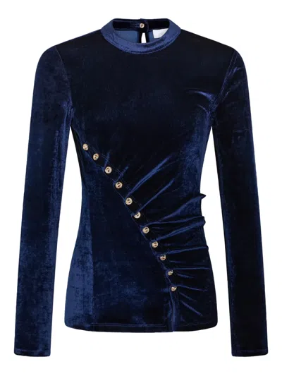 Rabanne Draped Velvet Top In Blue