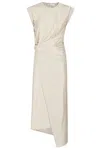Rabanne Draped Asymmetric Urania Midi Dress In Neutrals