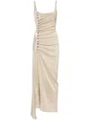 Rabanne Button-embellished Ruched Maxi Dress In Gold