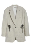 Rabanne Drawcord Waist Mottled Cotton & Wool Blazer In Mix Grey