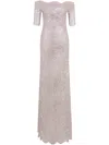 Rabanne Off-the-shoulder Twist-front Metallic Lace Maxi Dress In Silver