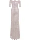 Rabanne Off-the-shoulder Twist-front Metallic Lace Maxi Dress In Silver