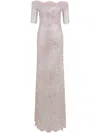 Rabanne Fitted Off-the-shoulder Lace Midi Dress With Silver Accents In Gray