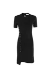 Rabanne Side Snap Ruched Asymmetric Minidress In Black