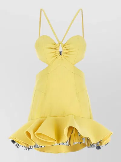 Rabanne Abito Cut-out Flounce-hem Mini Dress In Yellow