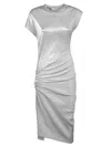 Rabanne Asymmetric Ruched Stretch-lurex Dress In Grey