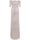 Rabanne Off-the-shoulder Twist-front Metallic Lace Maxi Dress In Silver