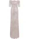 Rabanne Off-the-shoulder Twist-front Metallic Lace Maxi Dress In Silver