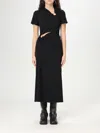Rabanne Asymmetrical Neckline Midi Dress With Cut-out Detail In Black