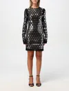 Rabanne Black Dress With Geometric All-over Pattern In Semi-transparent Polyamide Woman In Black