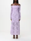 Rabanne Womens French Lavander Off-shoulder Long-sleeves Lace Midi Dress In Lavander