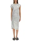 Rabanne Asymmetric Ruched Stretch-lurex Dress In Silver