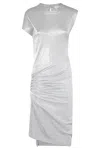 Rabanne Asymmetric Ruched Stretch-lurex Dress In Silver