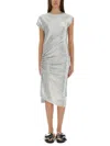 Rabanne Asymmetric Ruched Stretch-lurex Dress In Silver