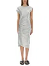 Rabanne Asymmetric Ruched Stretch-lurex Dress In Silver