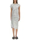 Rabanne Asymmetric Ruched Stretch-lurex Dress In Silver