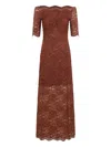 Rabanne Off-the-shoulder Brown Midi Dress With Twisted Knot Detail In Brown