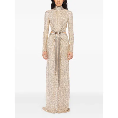 Rabanne Sequin-embellished Cut-out Dress In Brown