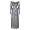 Rabanne Long Lace Dress In Gray