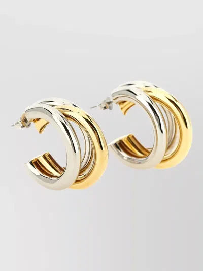 Rabanne Dual Tone Polished Triple Hoop Earrings In Gray