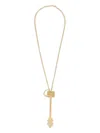Rabanne Elongated Gold Key Pendant Necklace With Geometric Design In Gold