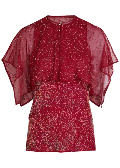 Rabanne Bead-embellished Crepe And Chiffon Blouse In Red