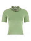 Rabanne Embellished-collar Ribbed T-shirt In Green