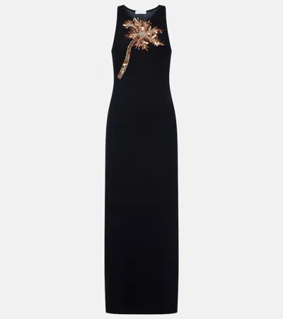 Rabanne Embellished Ribbed Stretch-cotton Midi Dress In Black