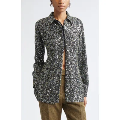 RABANNE RABANNE EMBELLISHED CREPE BUTTON-DOWN SHIRT