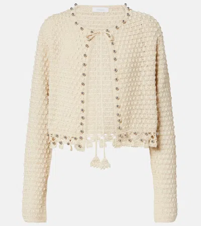 Rabanne Cotton Crochet Tie-detail Cardigan In Neutral