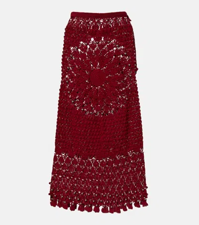 Rabanne Embellished Crochet Cotton Midi Skirt In Burgundy