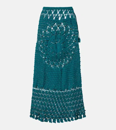 Rabanne Embellished Crochet Cotton Midi Skirt In Green