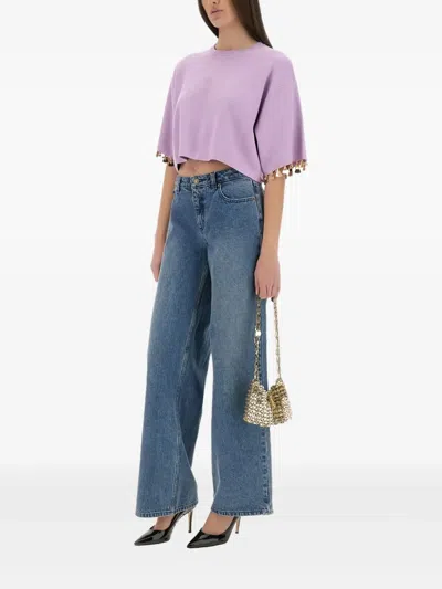 Rabanne Embellished Cropped T-shirt In Purple