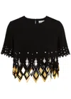 Rabanne Paillette Fringe Short Sleeve Crop Top In Black