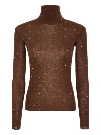 Rabanne Embellished-details Turtleneck Top In Brown