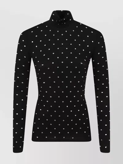 Rabanne Embellished Fitted Turtleneck Long Sleeve Top In Black