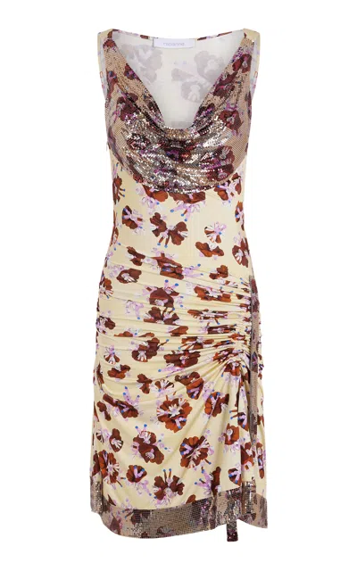Rabanne Embellished Floral Mesh Mini Dress In Brown