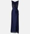 Rabanne Chainmail-embellished Stretch-satin Gown In Blue